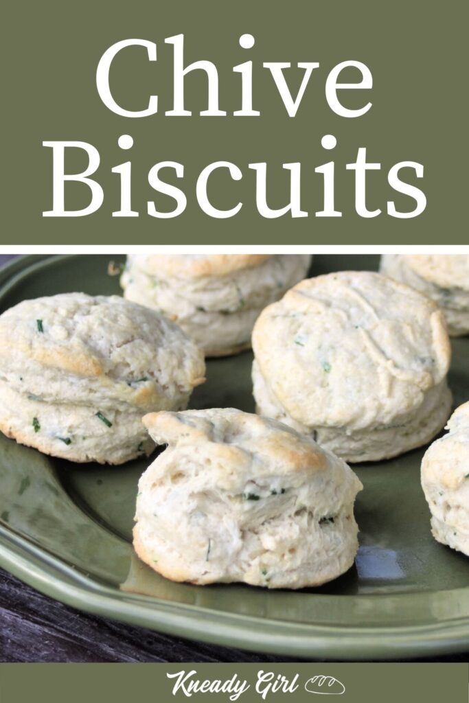 A plate of chive biscuits with text overlay.